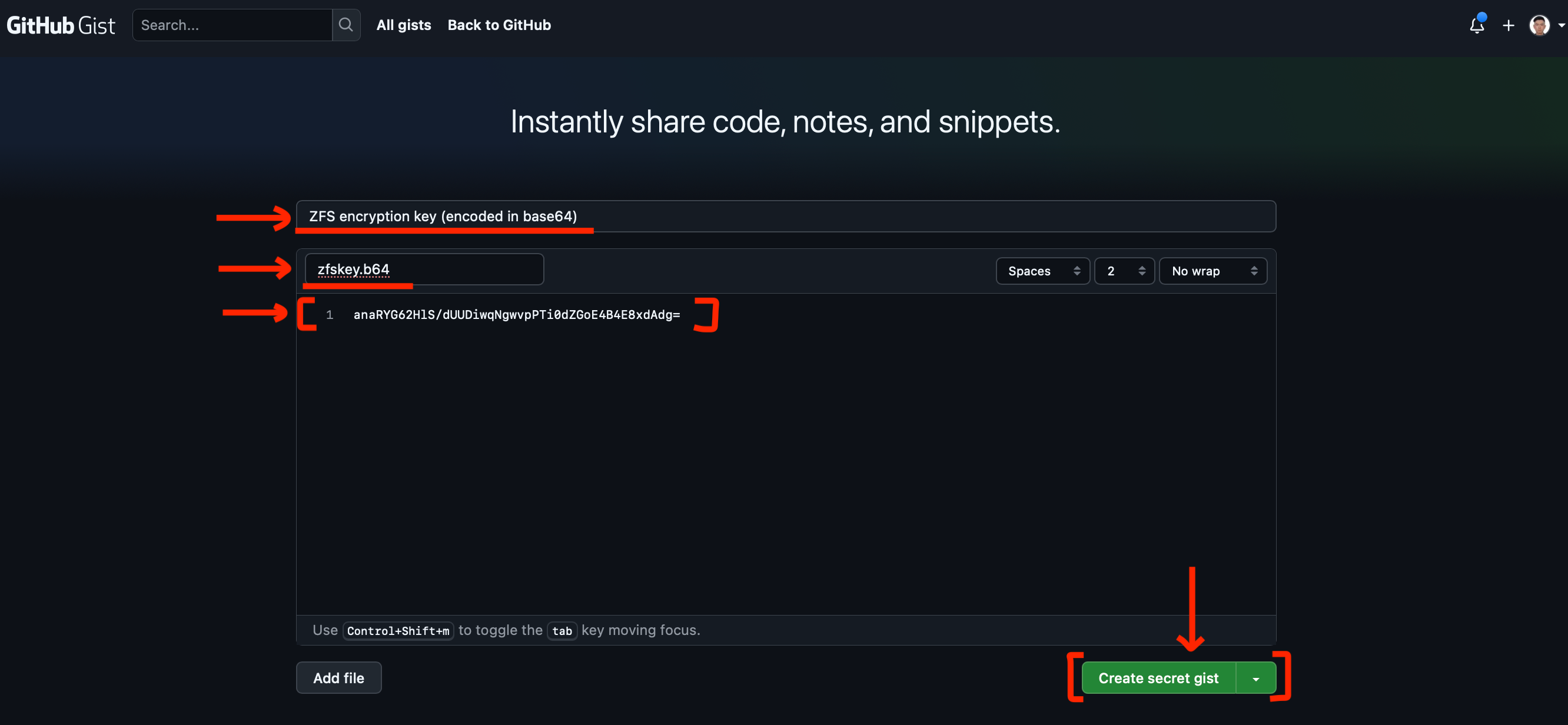 Create a Github GIST