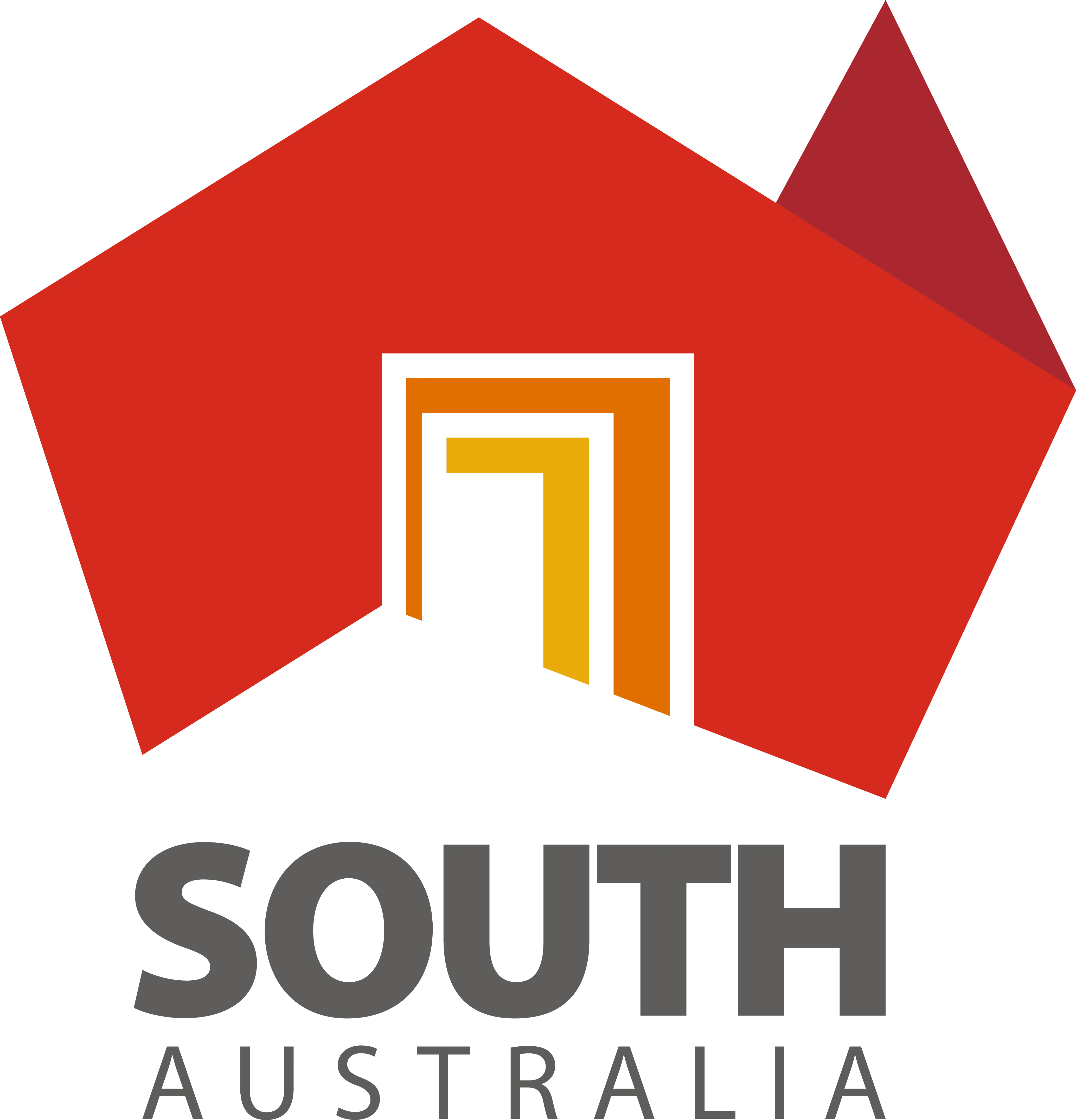 South Australia logo with red as primary color and oranges rectangles in the middle.