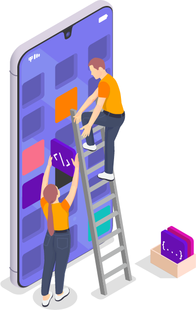 Two people working together to build applications