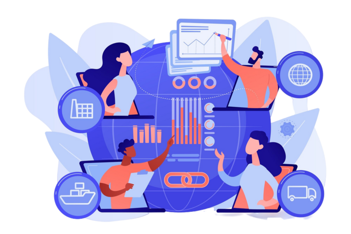 Professionals in various industries using diverse charts for data reporting.